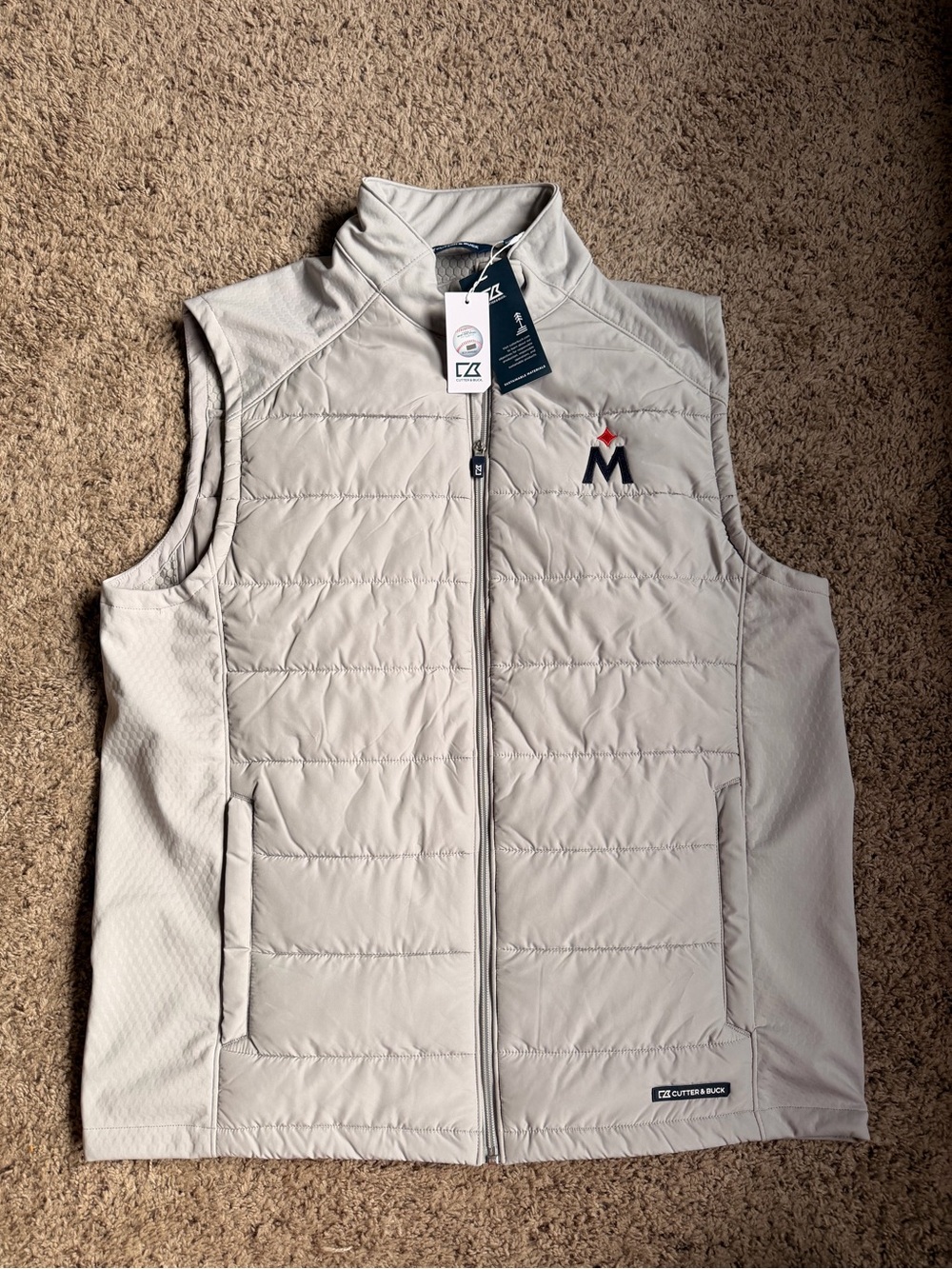 New Cutter & Buck Puff Vest Minnesota Twins Baseball Large Gray Full Zip